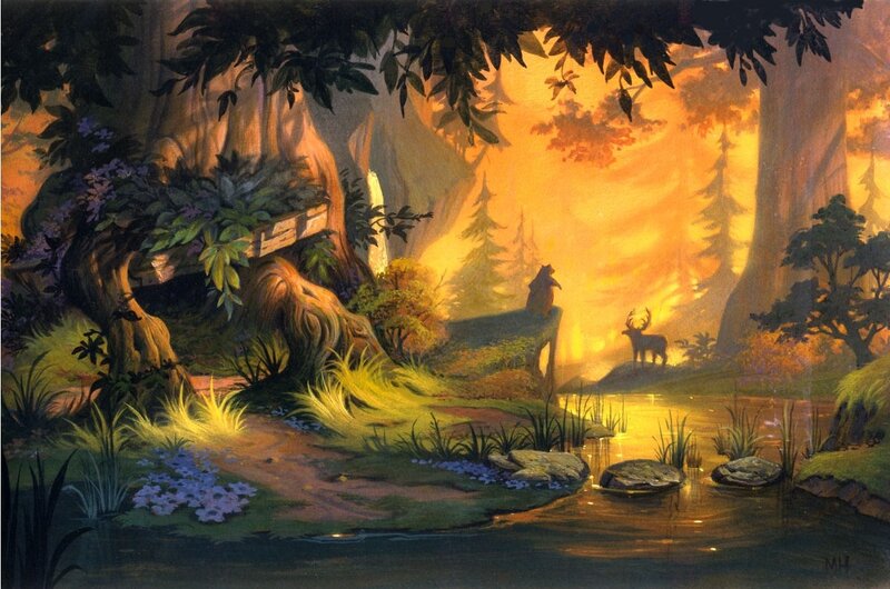 Bear and Deer in Forest — Orange, Serene