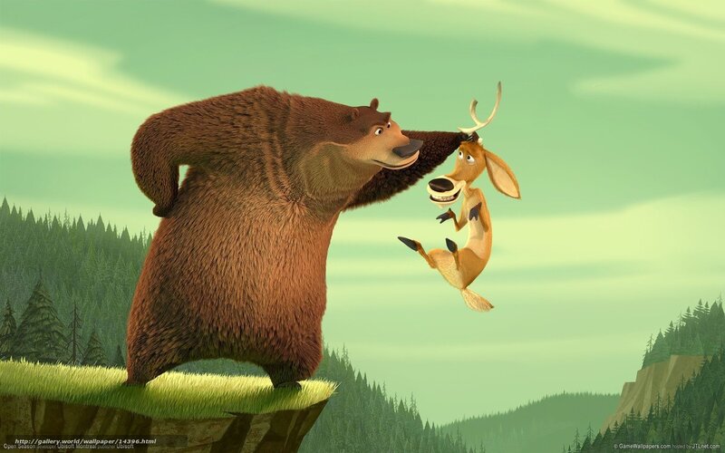 Bear and deer on cliff