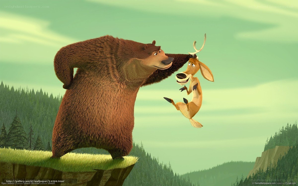 Bear and deer on cliff