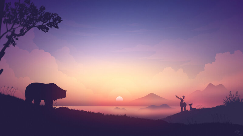 Bear and Deer Silhouettes — Purple