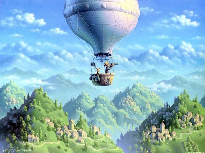 Bear and Dog in Balloon