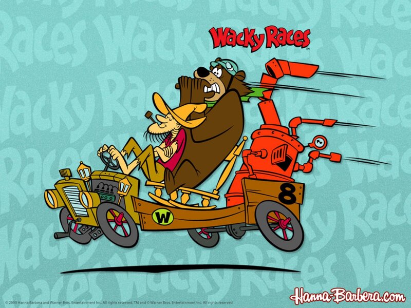 Bear and Man in Race Car