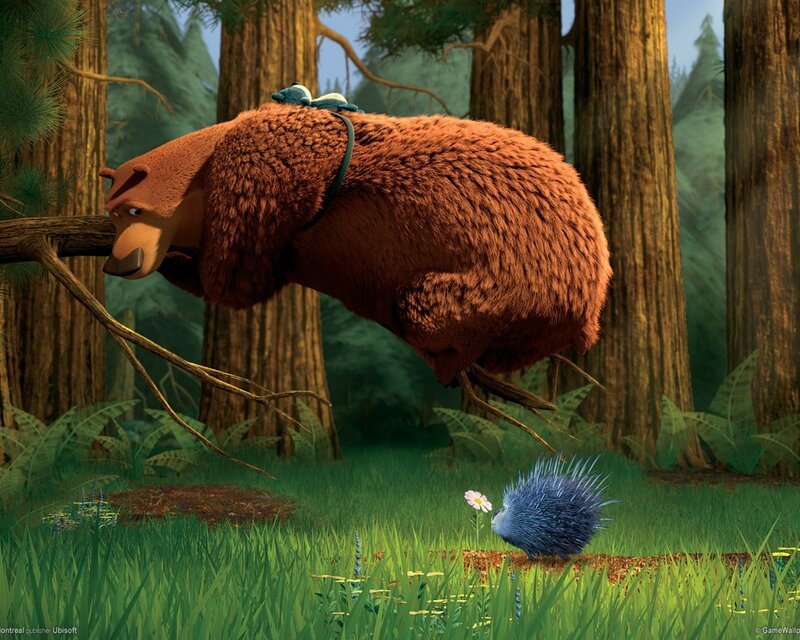 Bear and porcupine in forest
