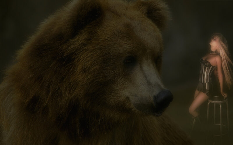 Bear and Woman on Stool