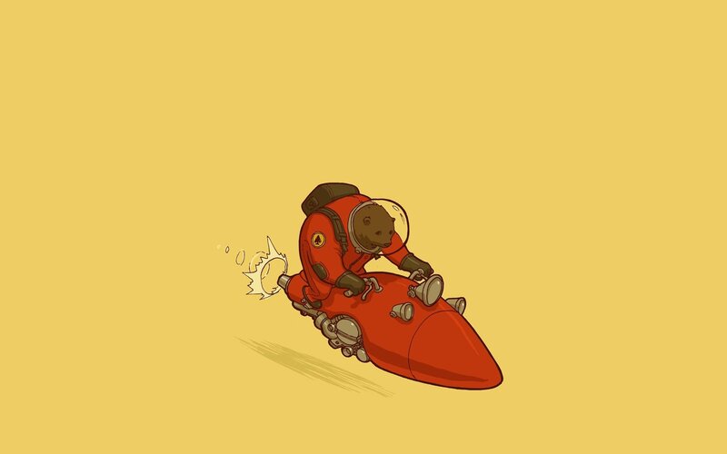 bear astronaut on rocket sled