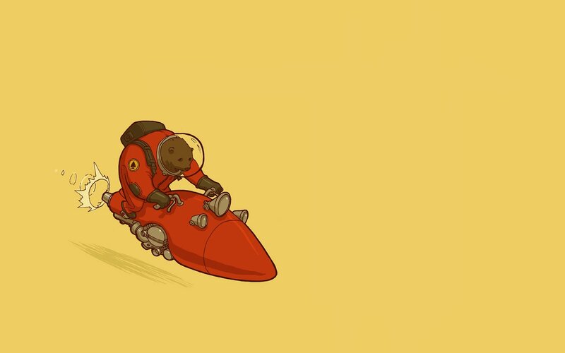 bear astronaut on rocket sled