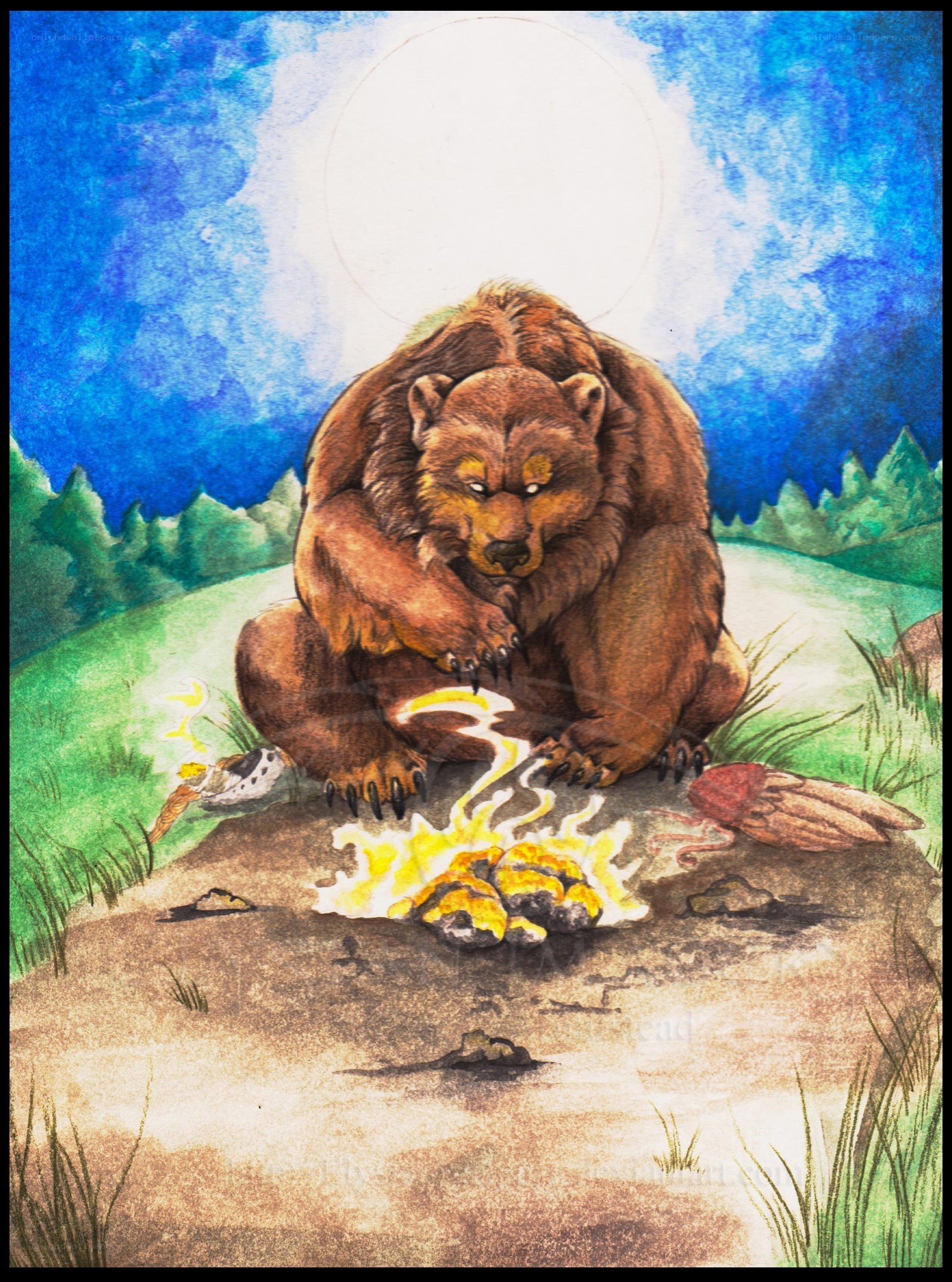 Bear by a campfire