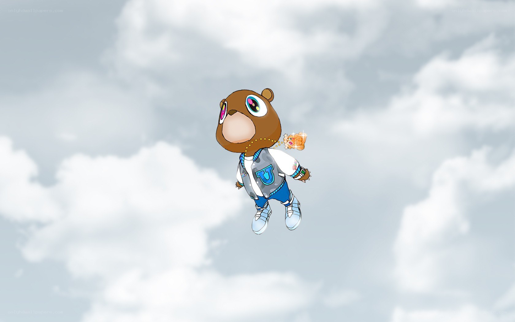 bear character floating in sky