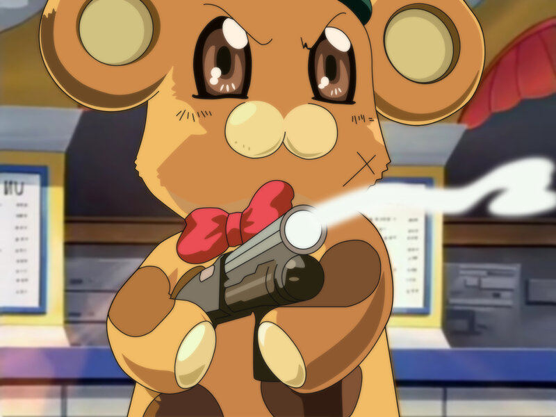 bear character with gun