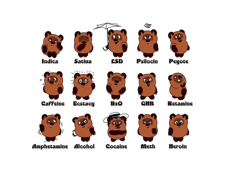 Bear characters representing substances