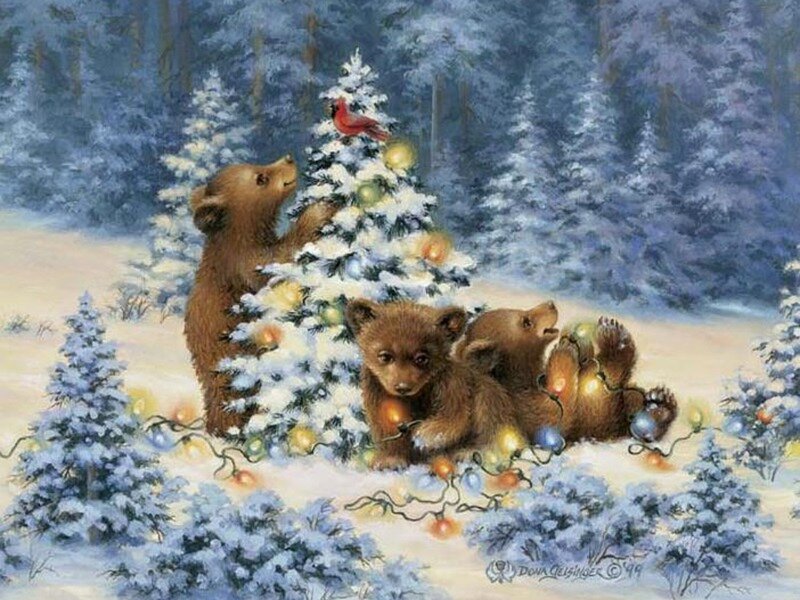 Bear Cubs Decorating Tree