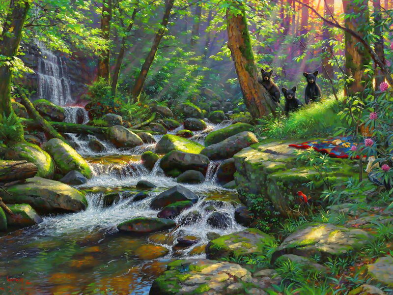 Bear Cubs in Forest — Green, Serene