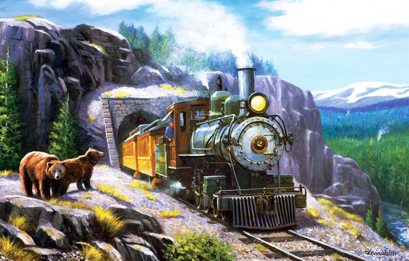 Bear Cubs Near Train