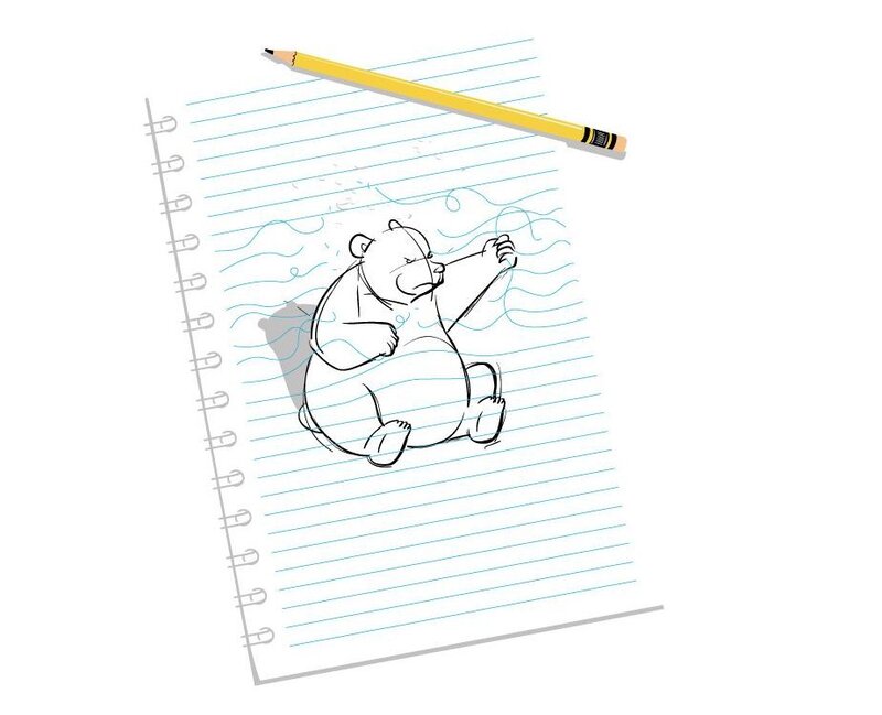 bear drawing on notebook