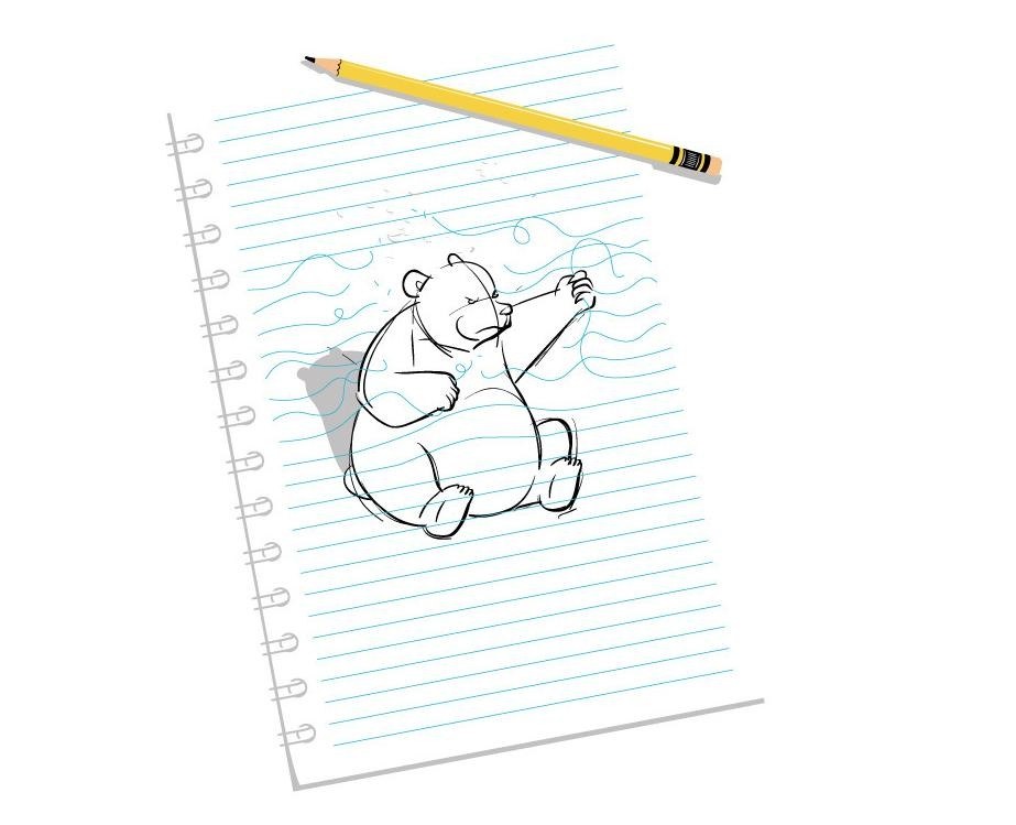 bear drawing on notebook