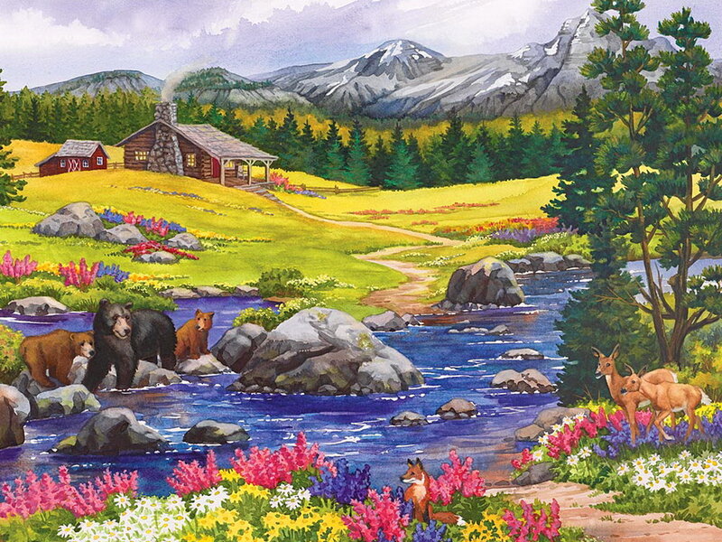 Bear Family by River — Green