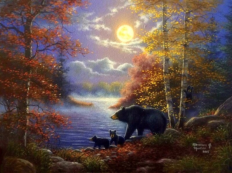 Bear Family in Forest — Blue