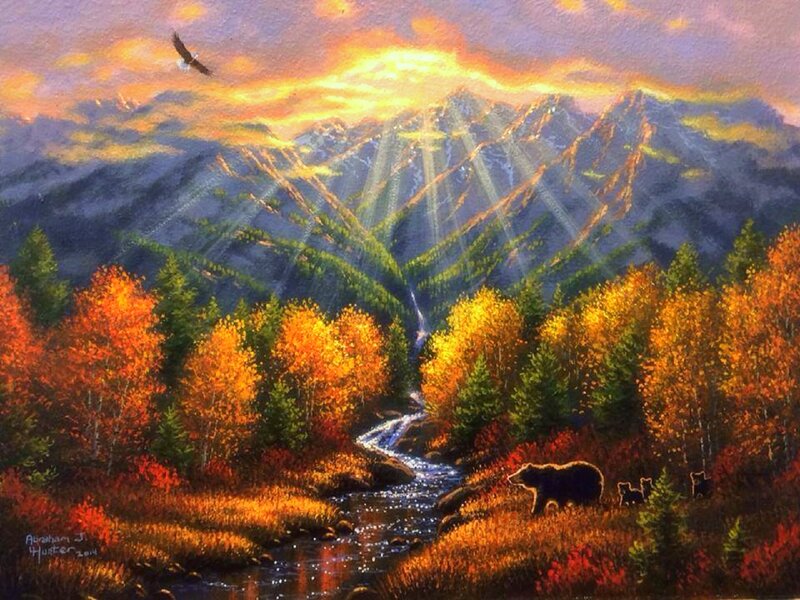 Bear Family in Forest — Orange