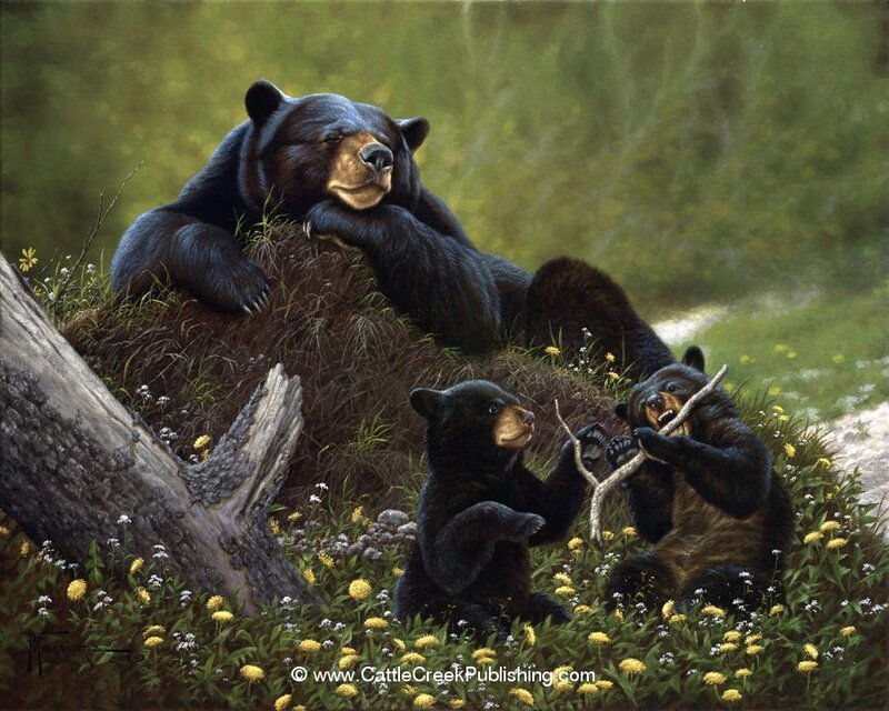 Bear family in meadow