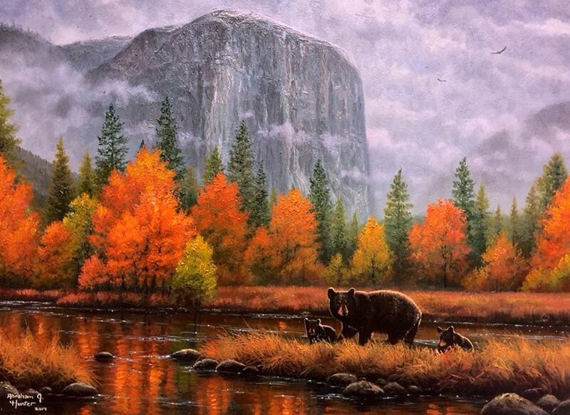 Bear Family in River — Orange