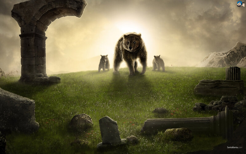 Bear Family on Hill — Green