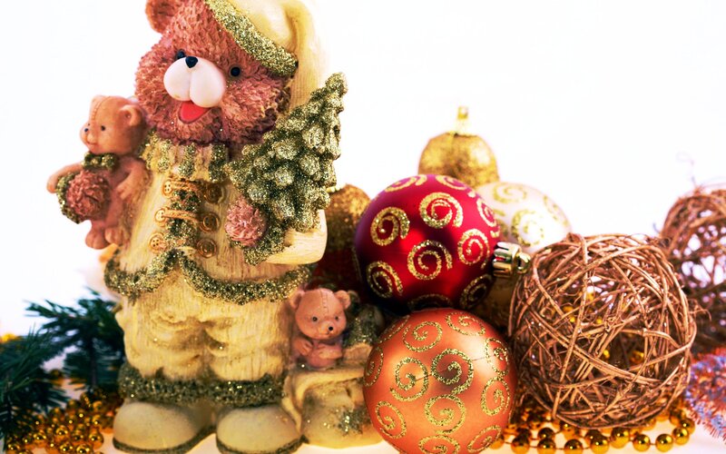 Bear Figurine with Ornaments — Red