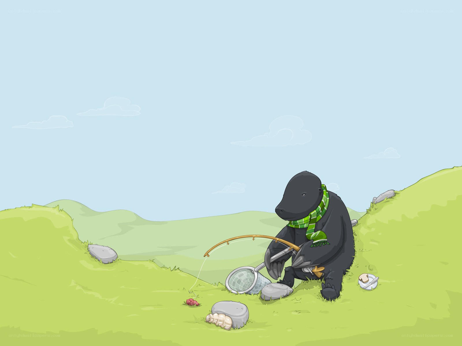 Bear fishing on a hill