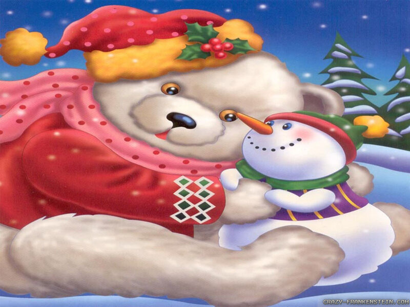 Bear Holding Snowman — Blue