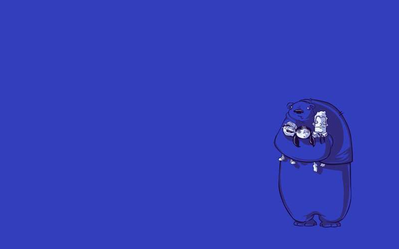 bear holding three people