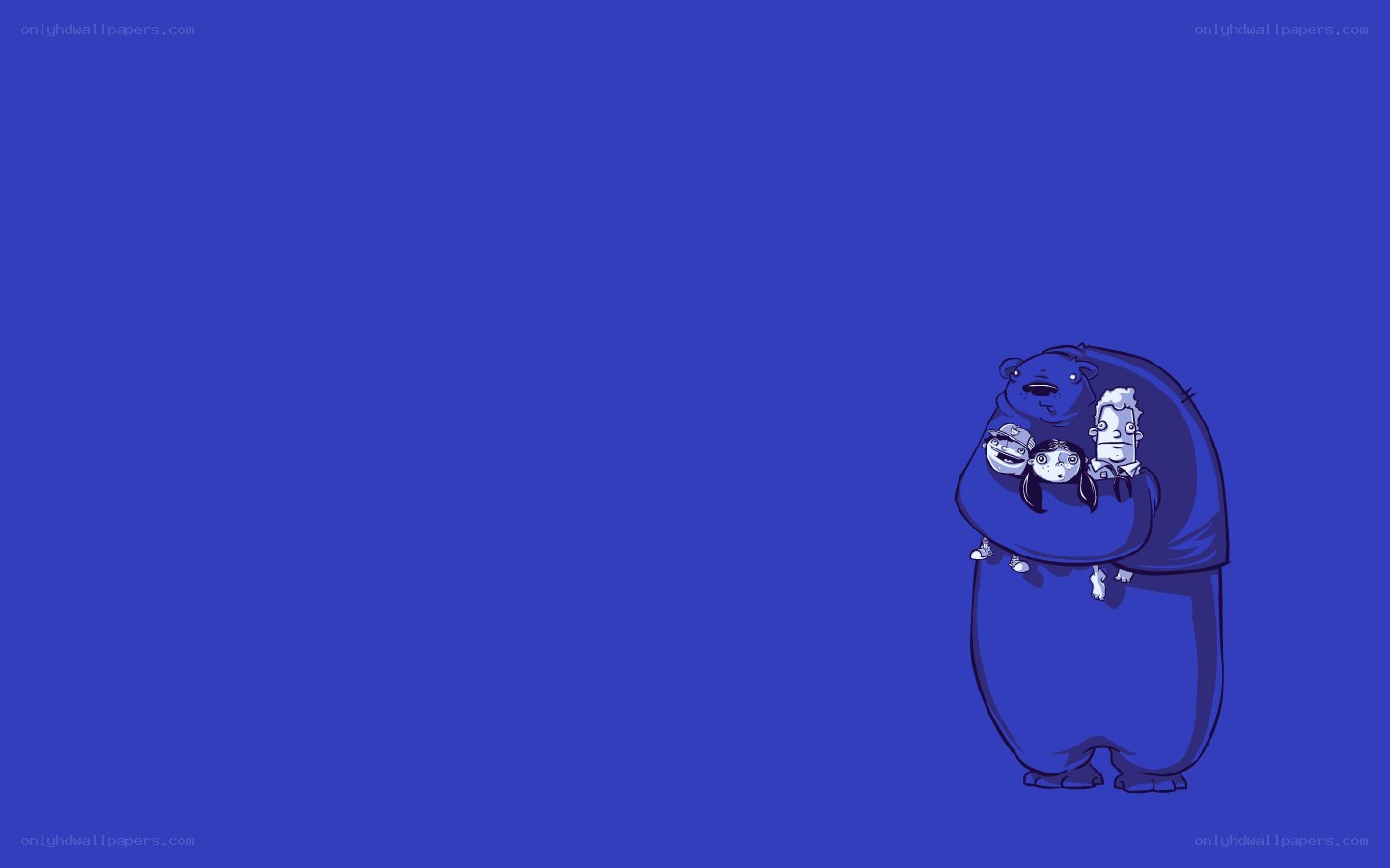 bear holding three people