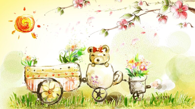Bear in a Flower Cart