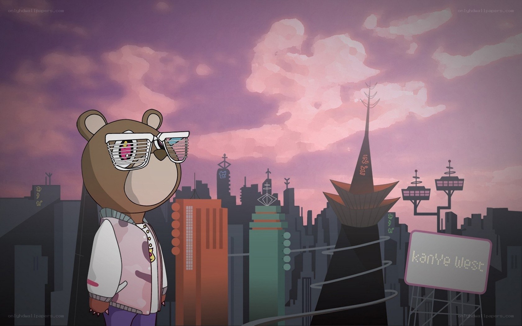 bear in cityscape at dusk
