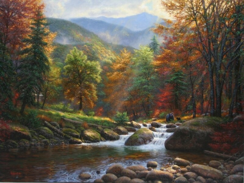 Bear in Forest Stream — Orange