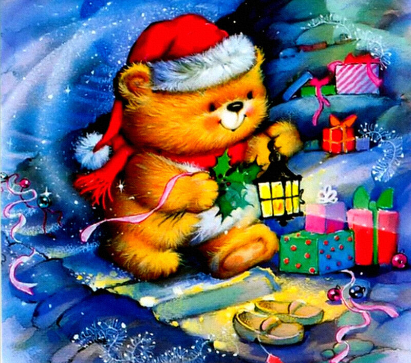 Bear in Santa Hat — Blue