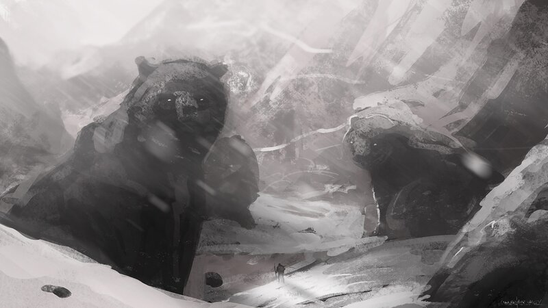 Bear in Snowy Landscape — Black