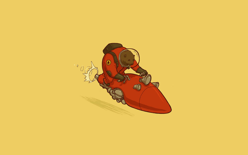 Bear in Spacesuit on Rocket