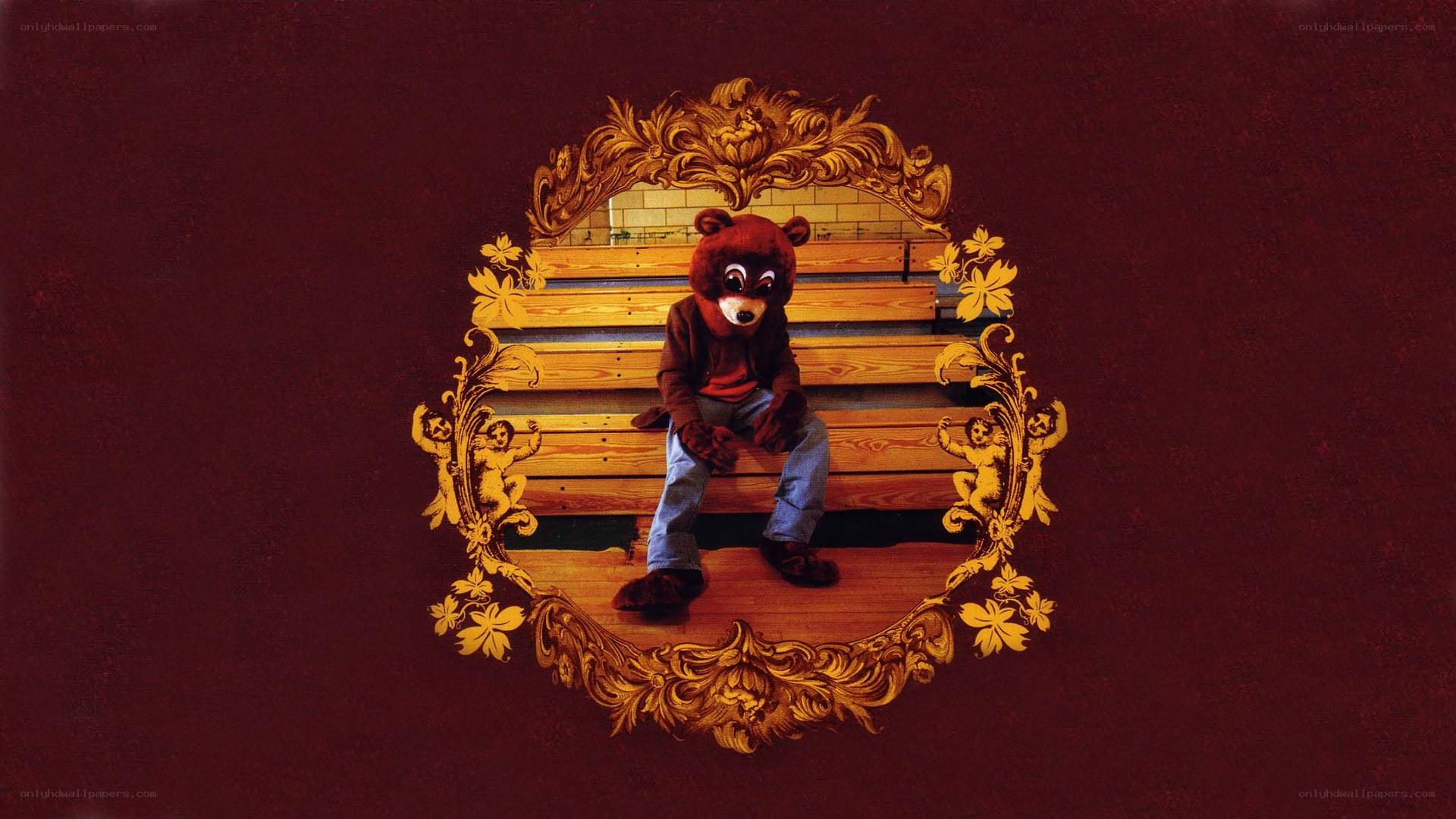 bear mascot on bench