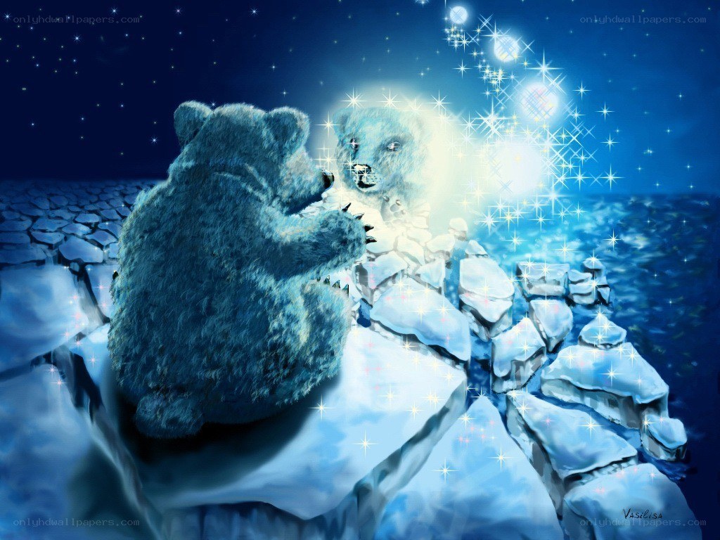 bear on ice with starlight