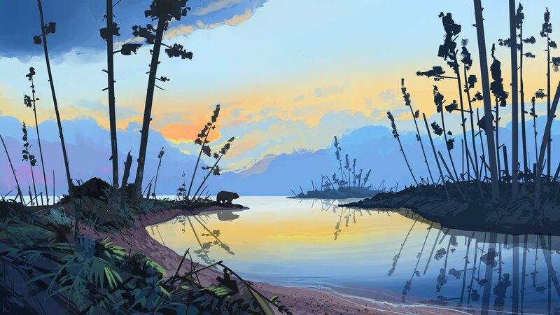 Bear on Riverbank — Blue