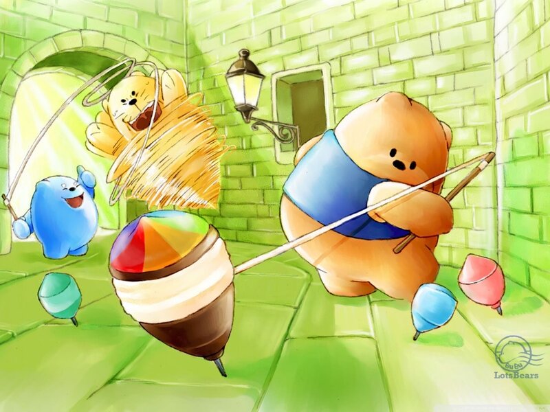 Bear Playing with Spinning Tops