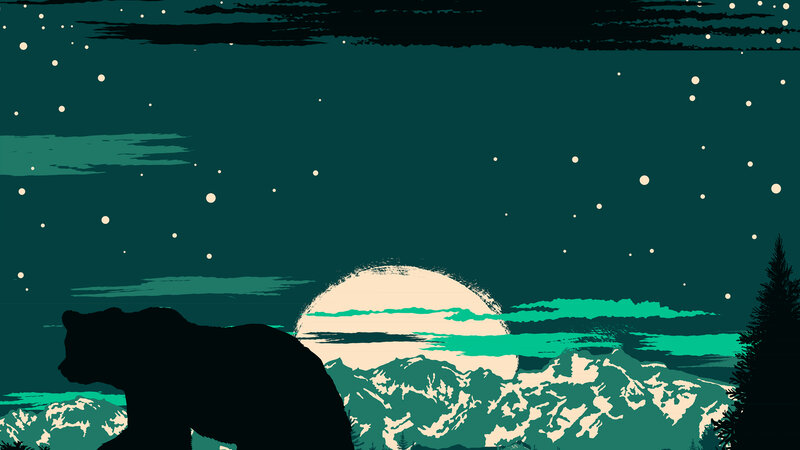 Bear Silhouette in Mountains