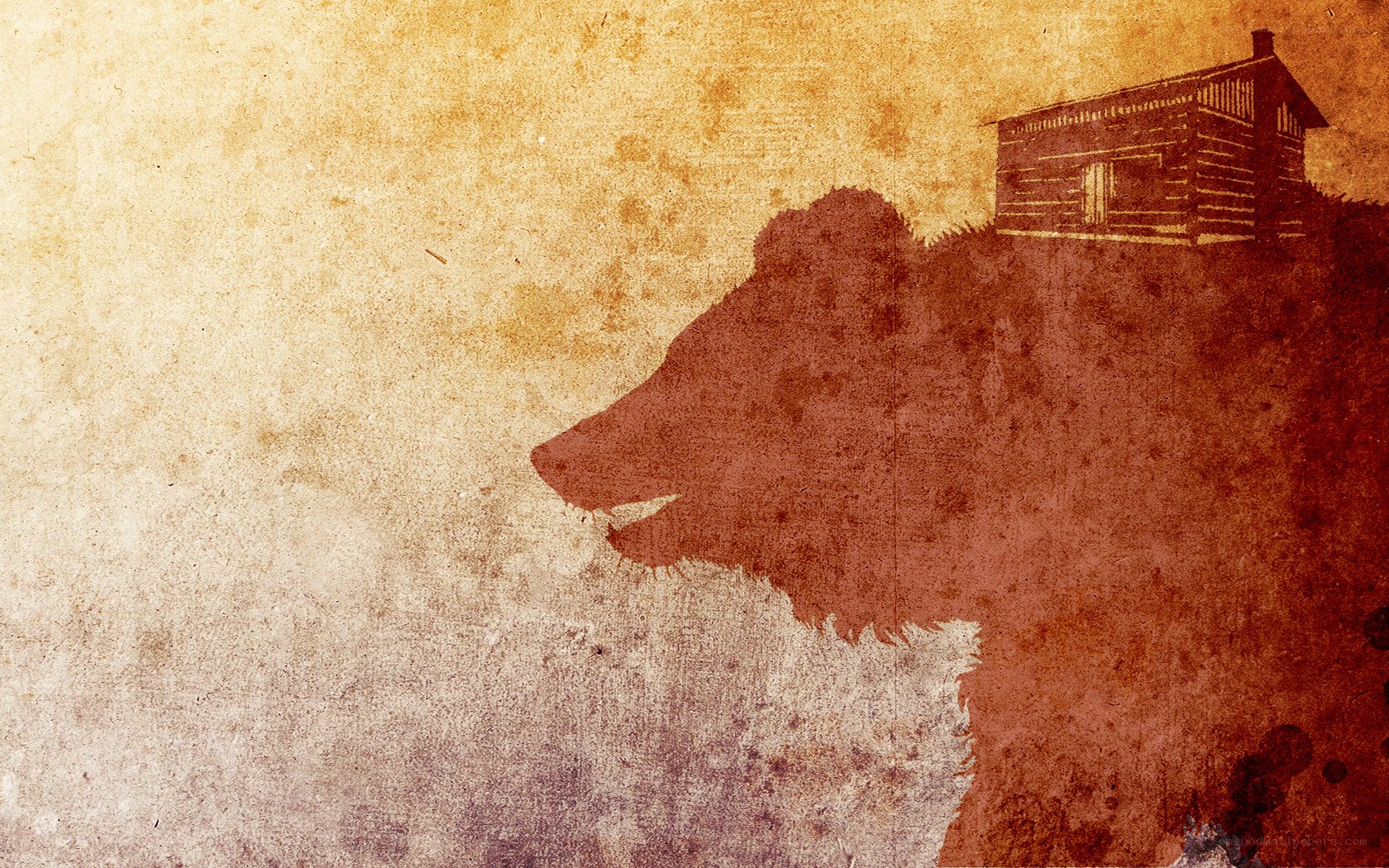 bear silhouette with cabin