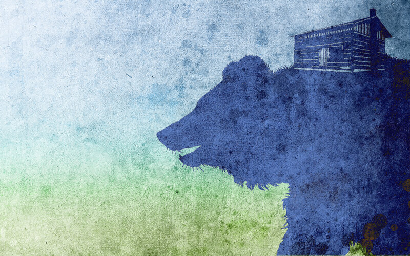 bear silhouette with cabin