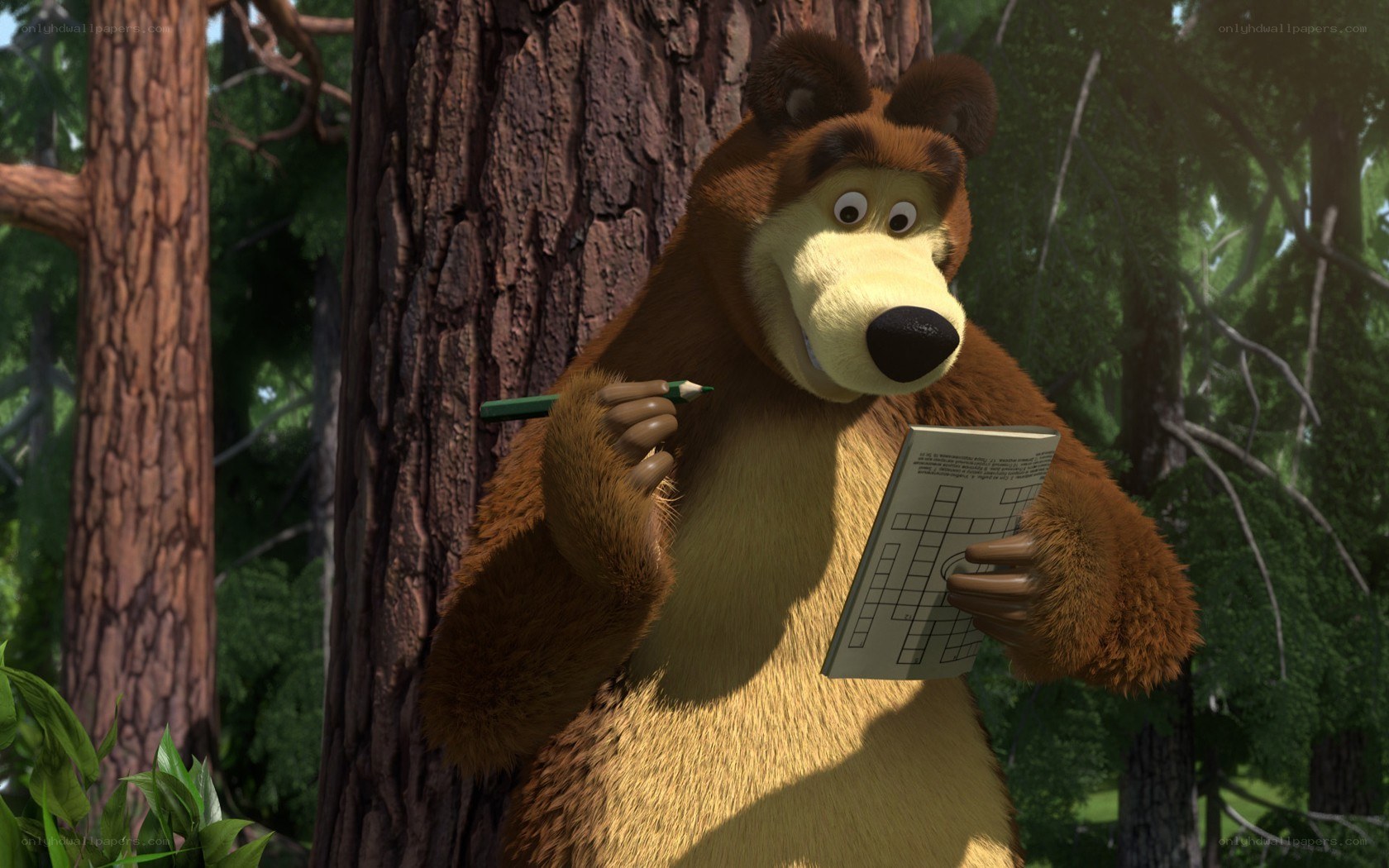 bear solving crossword puzzle