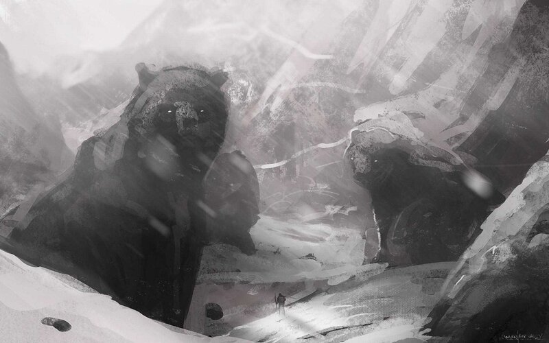 Bear Statues in Snow