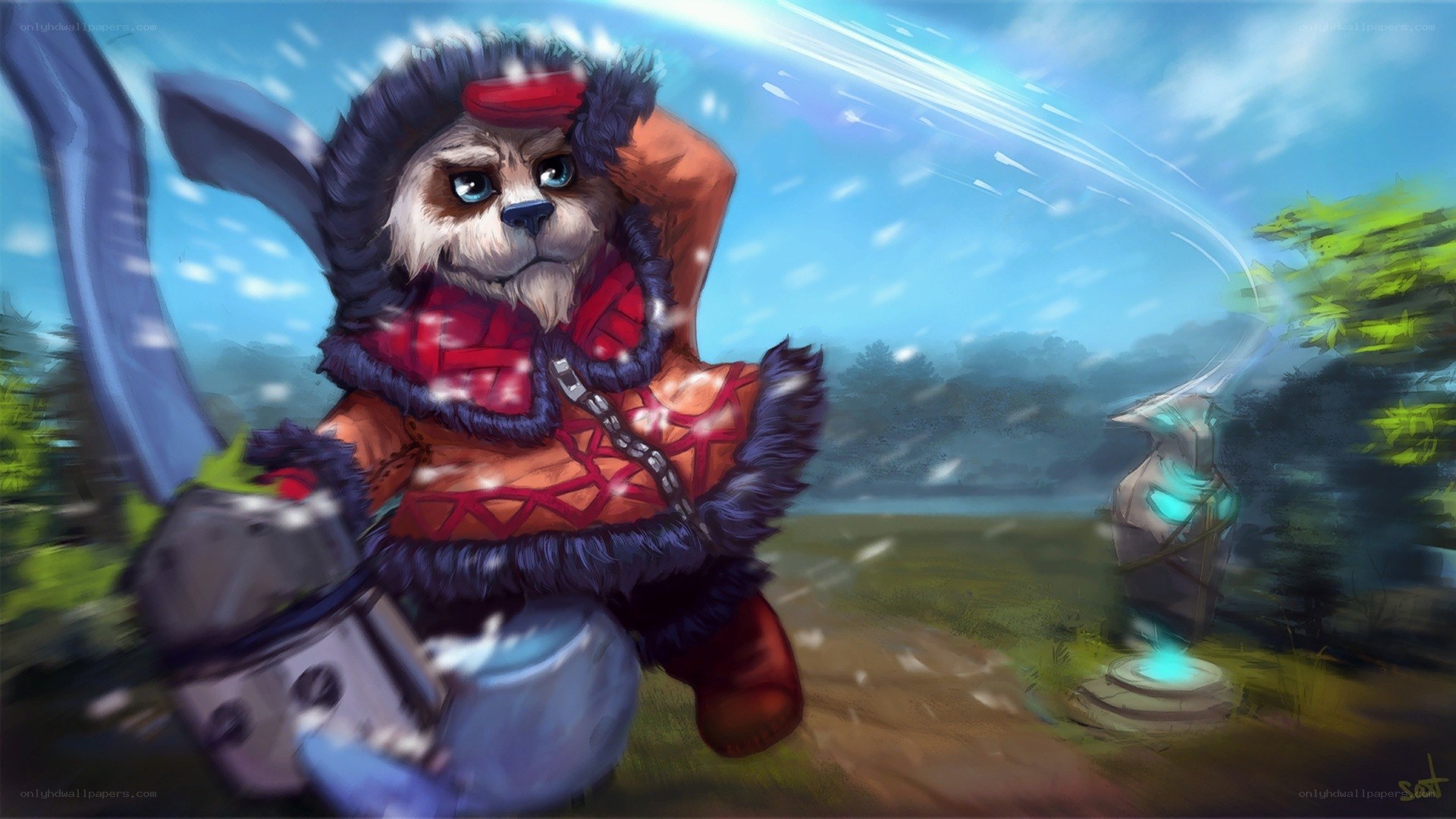 bear warrior in snowy landscape