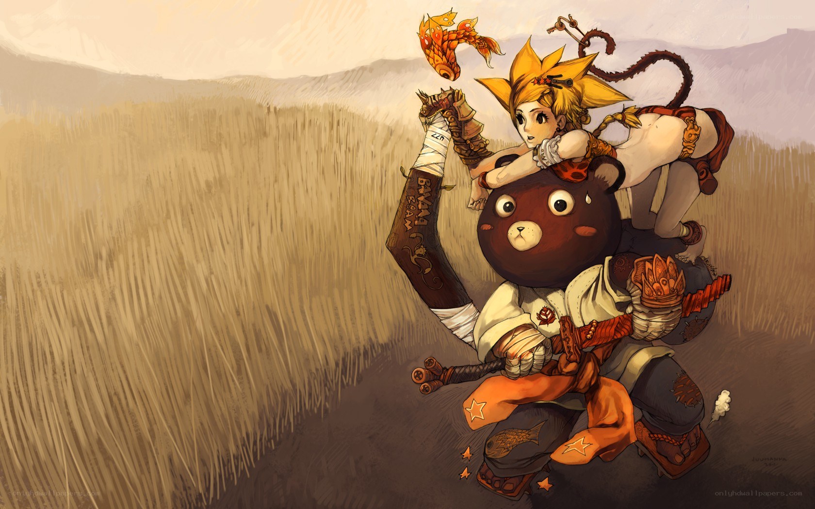 bear warrior with child companion
