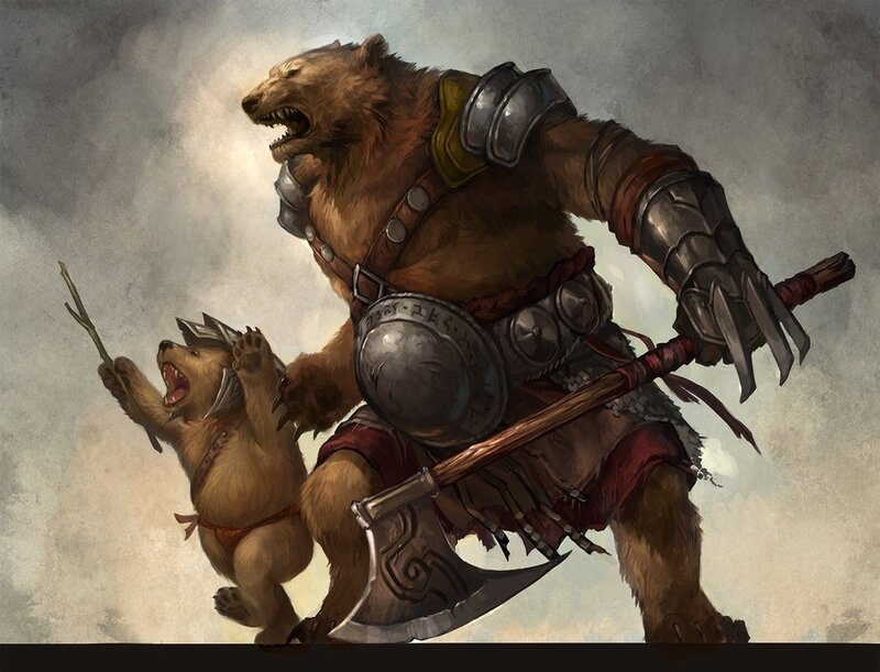 Bear warrior with cub