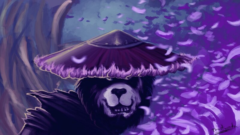 bear warrior with purple hat
