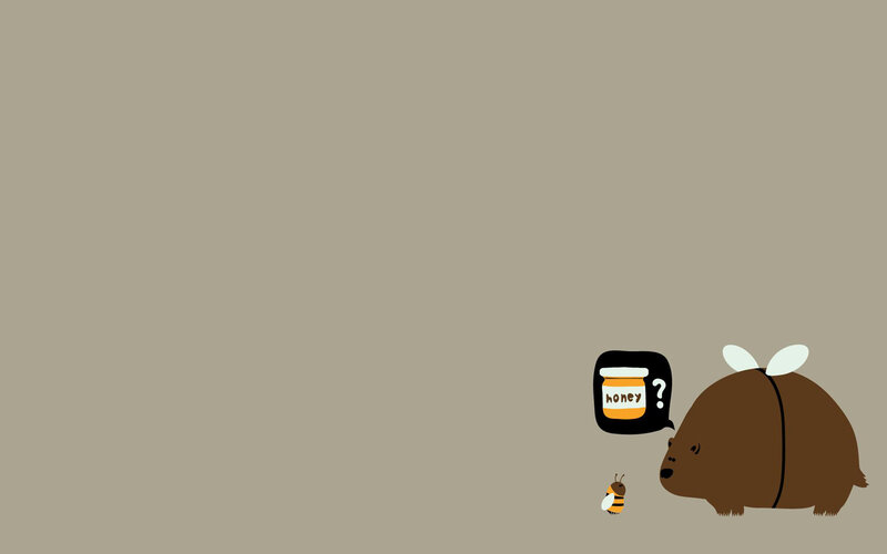 Bear with Bee Wings — Brown, Playful, Illustration, Honey Jar, Thought Bubble, Beige, Black